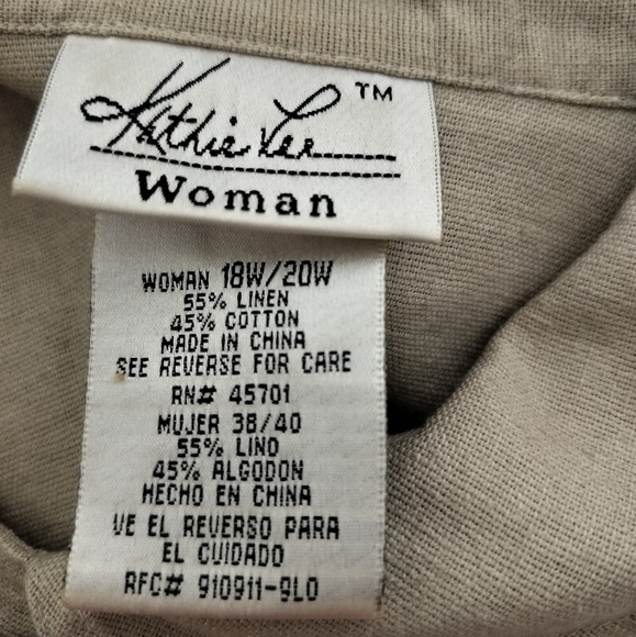 2417)Kathie Lee Women Tan Linen Blend Short Sleeve Button Down Shirt Sz 18W/20W - Picture 6 of 7